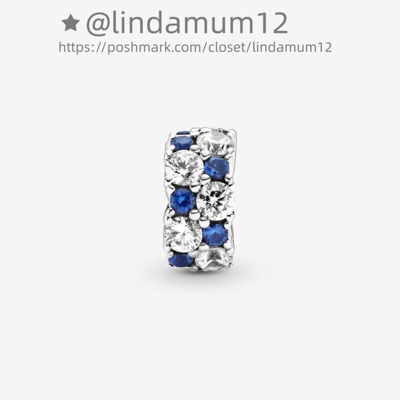 Pandora Clear & Blue Sparkling Clip Charm - Picture 2 of 4